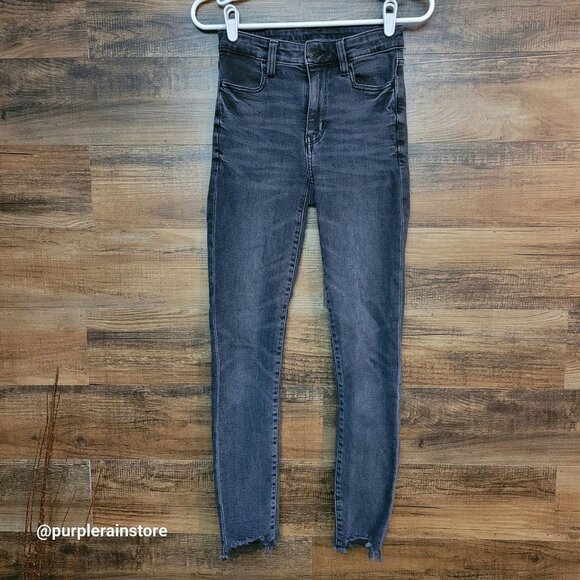American Eagle Jeans 0 R Jegging Super Hi Rise Super Stretch Black Wash Denim - Picture 1 of 12
